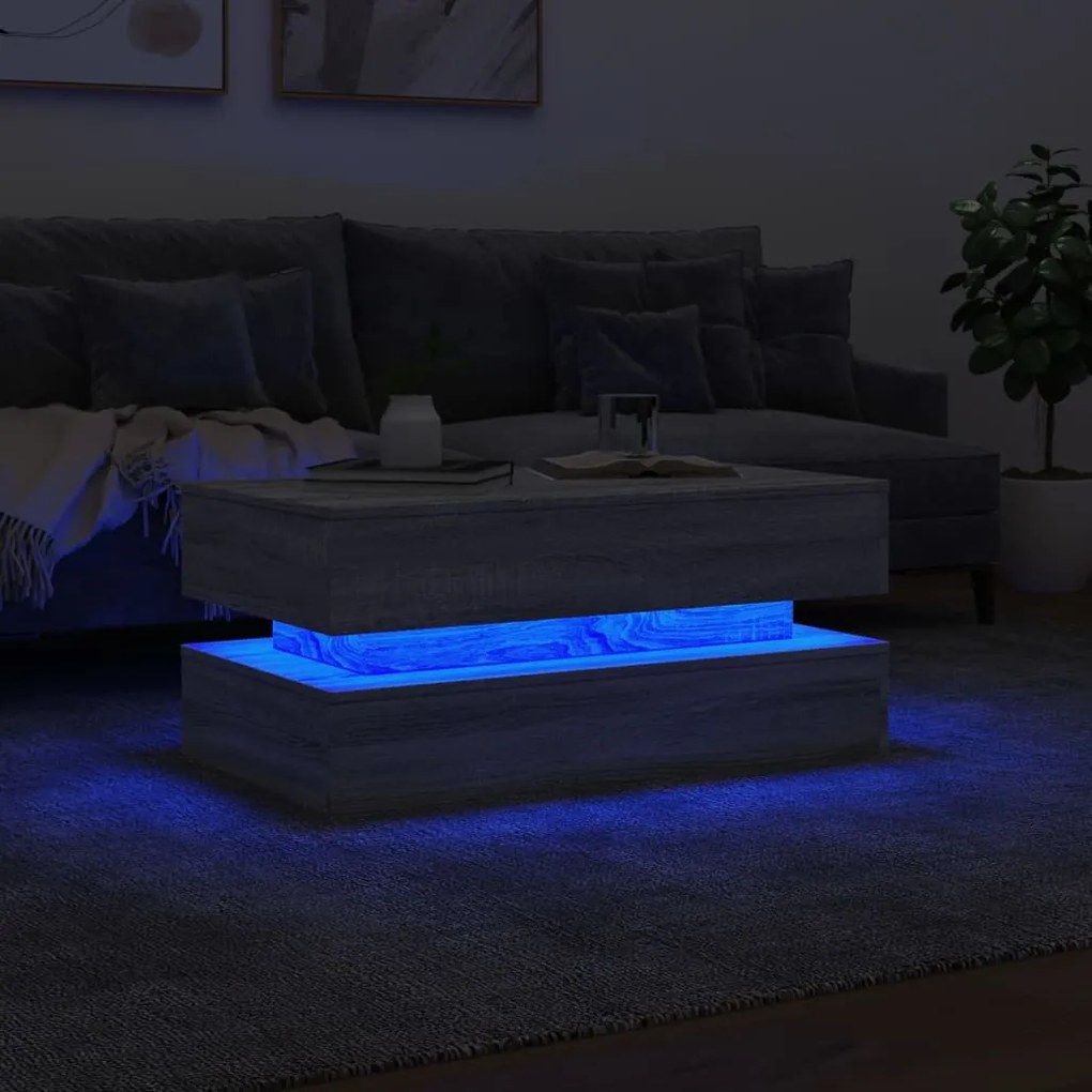 Tavolino da Soggiorno con Luci LED Grigio Sonoma 90x50x40 cm