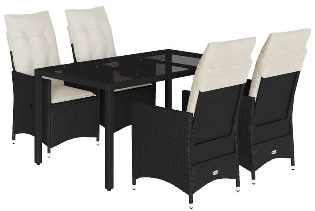 Set da pranzo da giardino 5 pz nero con cuscini in polyrattan