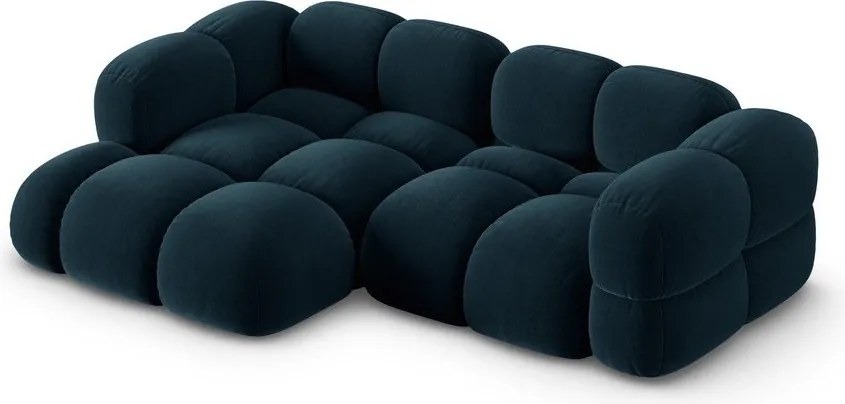 Divano angolare blu scuro (con penisola a sinistra/con chaise lounge) con rivestimento in velluto Loretto – Cosmopolitan Design