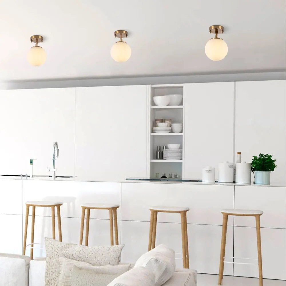 Plafoniera bianca/color ottone con paralume in vetro ø 15 cm Atmaca – Opviq lights