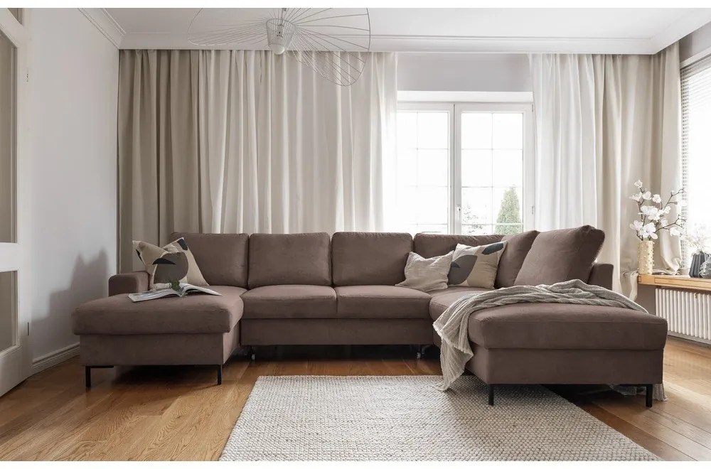 Divano letto in velluto a coste marrone (angolo destro) Lofty Lilly - Miuform