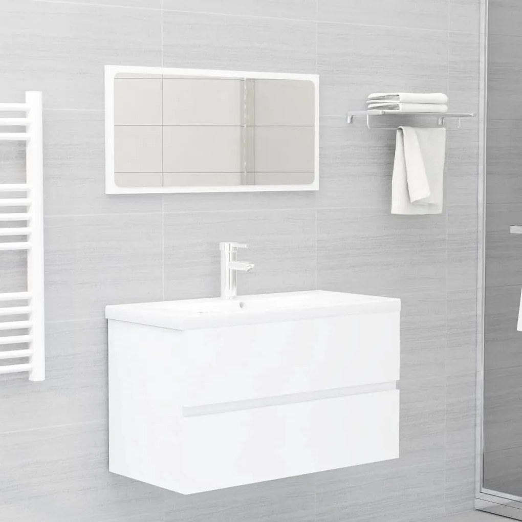 Set Mobili Da Bagno Bianco İn Legno Multistrato /