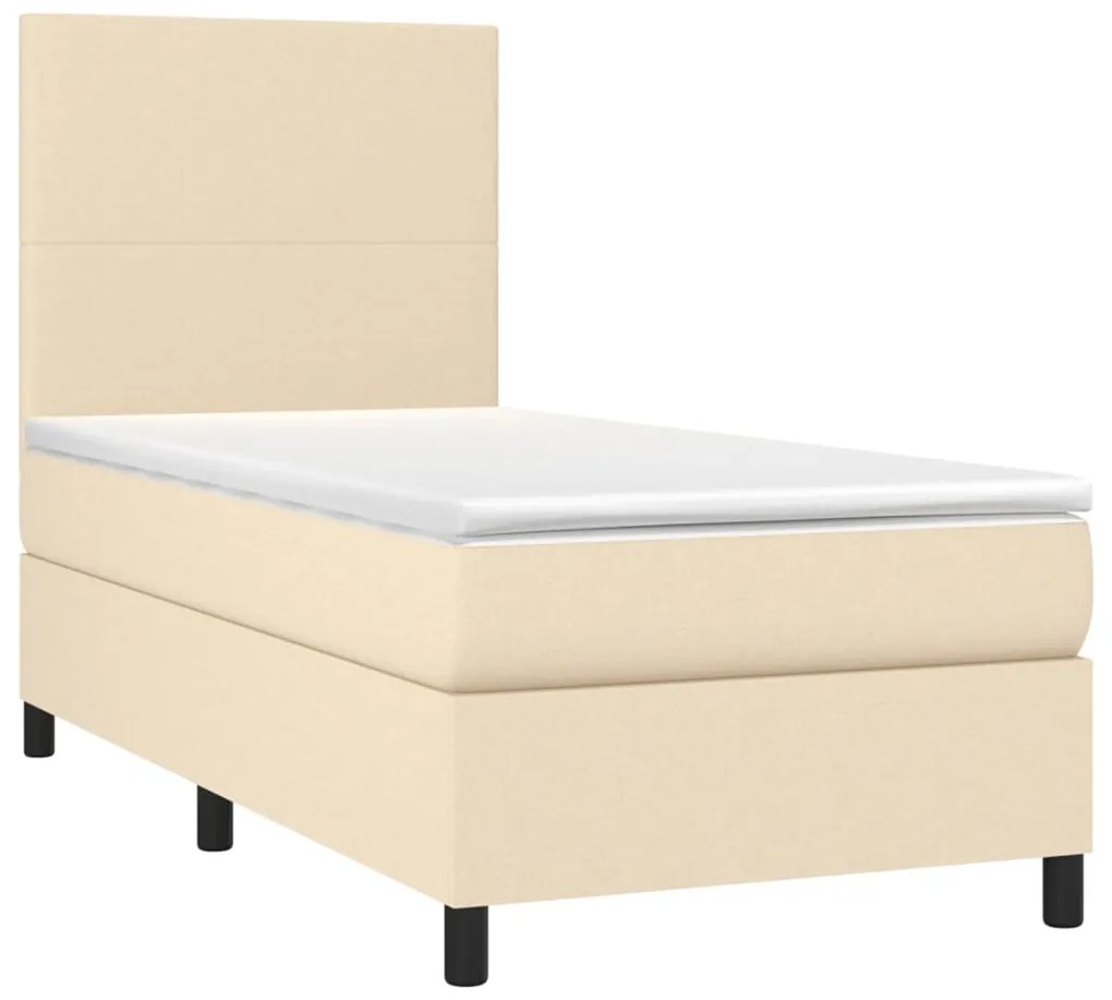 Letto a molle con materasso e led crema 90x190 cm in tessuto