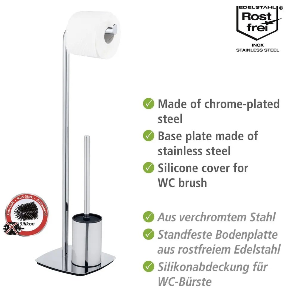 Porta carta igienica con spazzola in acciaio inox Iria - Wenko