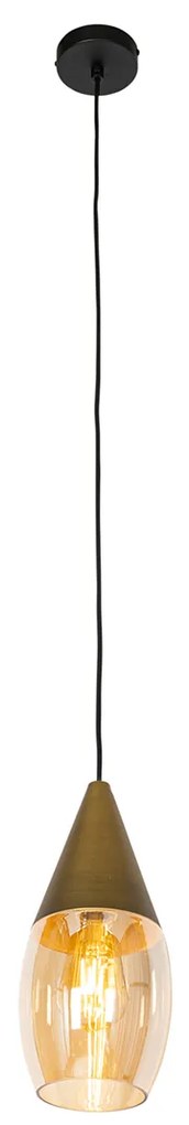 Lampada a sospensione moderna oro con vetro ambrato - Drop