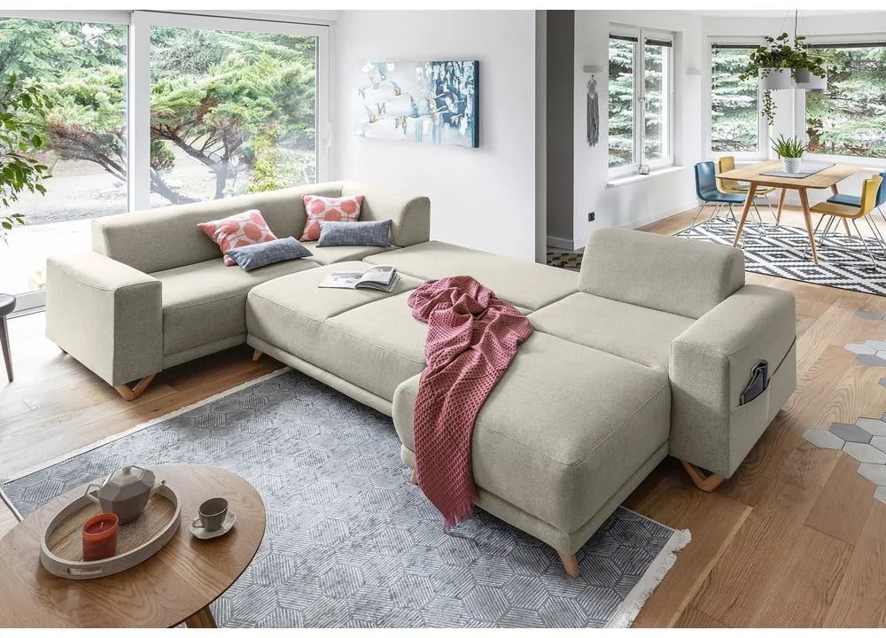 Divano angolare beige allungabile e con contenitore (penisola a sinistra/a U) Classy Sophie – Miuform