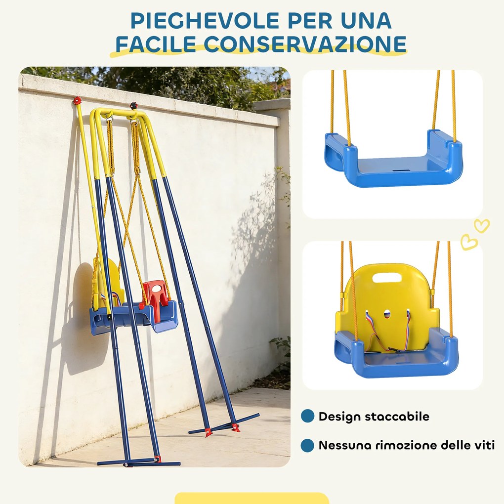 Altalena da Giardino per Bambini Trasformabile 3 in 1 Telaio in Metallo Blu...