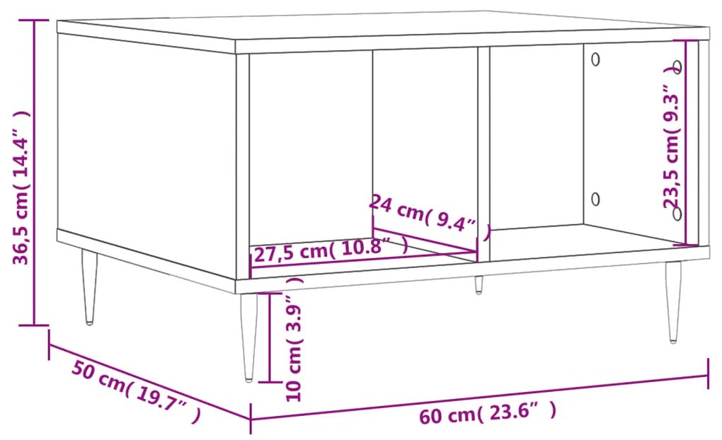 Tavolino Salotto Rovere Sonoma 60x50x36,5 cm Legno Multistrato