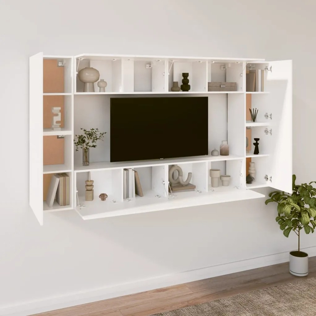 Set mobili porta tv 8pz bianco in legno multistrato