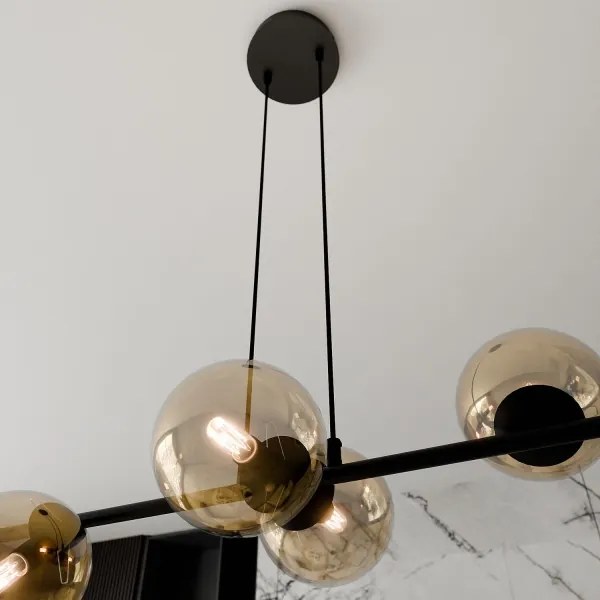 Lampadario a sospensione con filo ROSSI 6xE14/10W/230V nero/beige