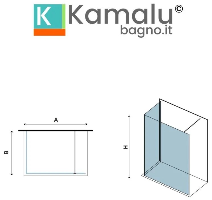 Kamalu - doccia walk in 70x100 due lati profilo nero | kw4000b