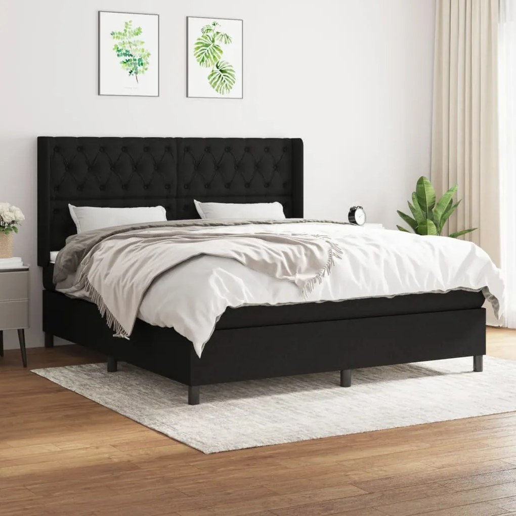 Giroletto A Molle Con Materasso Nero 160x200 Cm İn Tessuto /