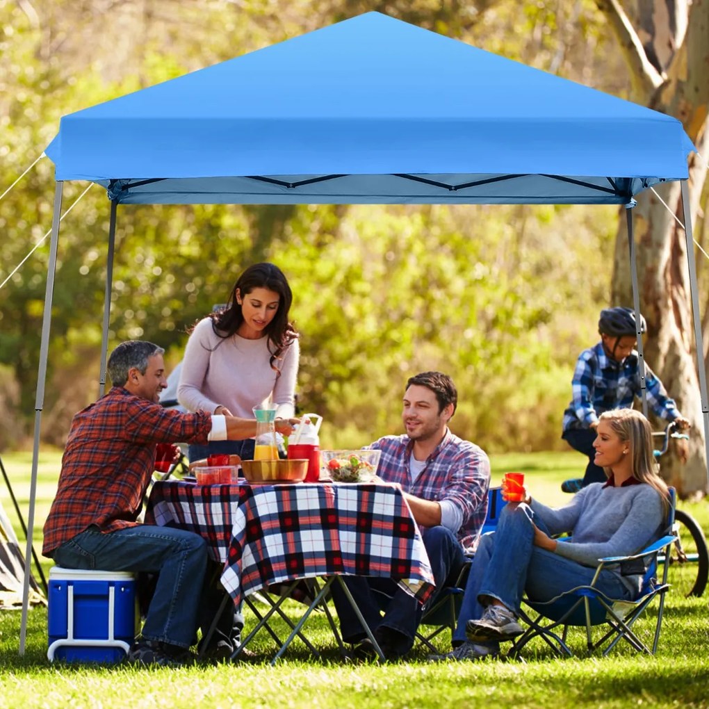 Costway Tenda con parete laterale smontabile e altezza regolabile, Gazebo pieghevole con borsa con rotelle Grigio/Blu