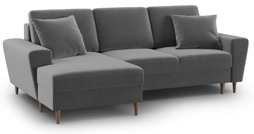 Divano angolare grigio chiaro allungabile e con contenitore (con penisola a sinistra/con chaise lounge) con rivestimento in velluto Kyoto – Cosmopolitan Design