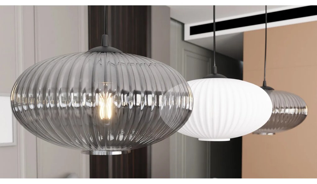 Lampadario 3 Luci Iris In Acciaio Nero Paralume Plissè Multicolor