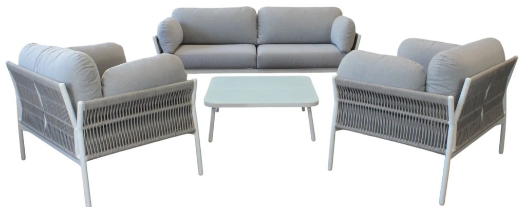 GALASSIA - salotto con struttura in alluminio bianco, rosso o antracite, rivestimento in corda in pvc