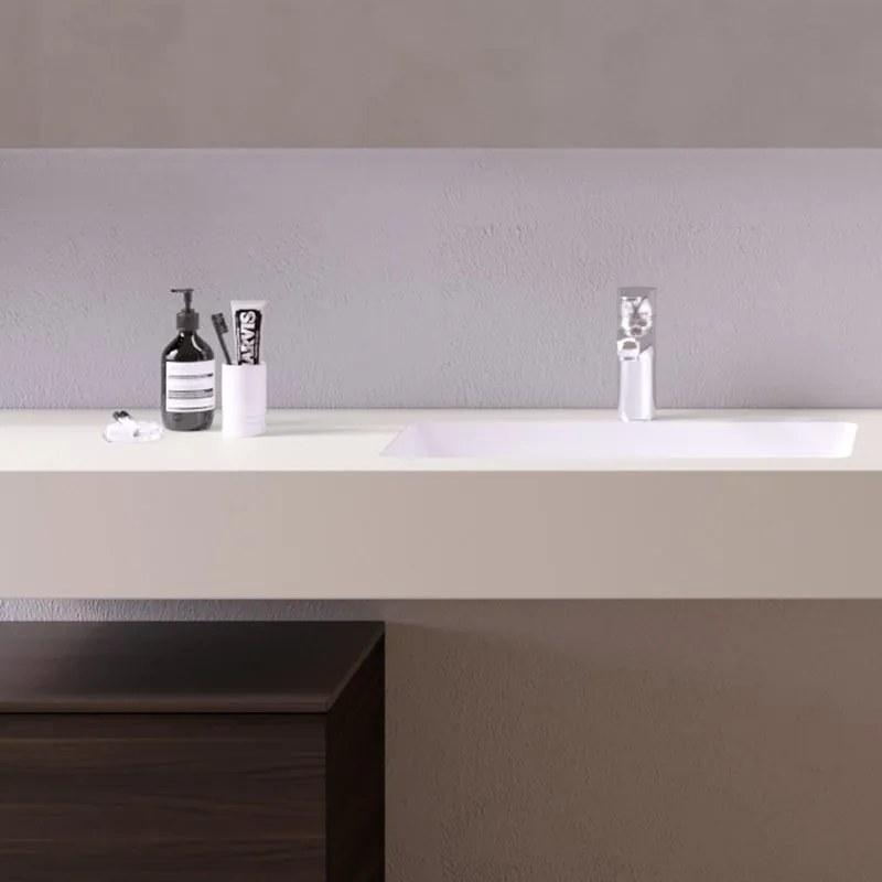 Lavabo a incasso rettangolare L 120 x H 14 x P 46 cm in solid surface bianco
