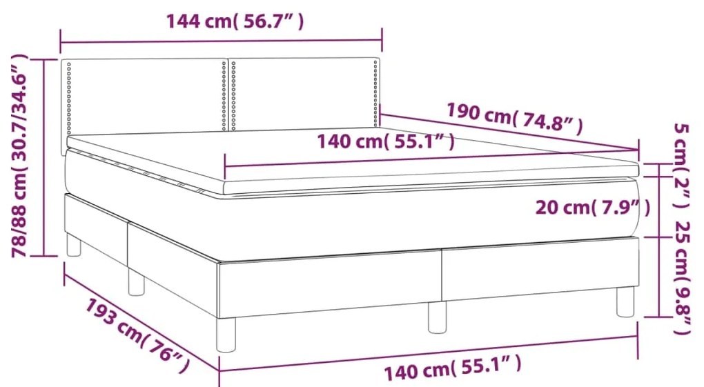 Letto a Molle con Materasso e LED Grigio Scuro 140x190 cm