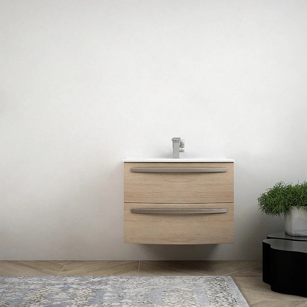 Mobile bagno rovere tabacco sospeso 75 cm design tondo - Berlino senza specchio e senza colonna