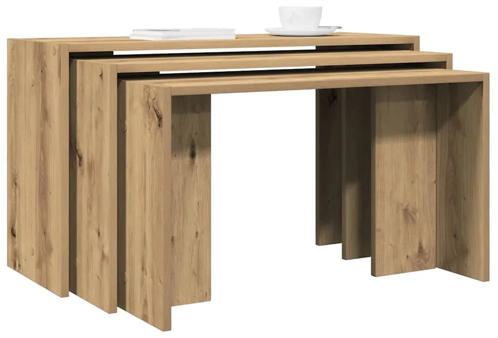 Tavolini Impilabili 3 Pz Rovere Artigianale Legno Multistrato /