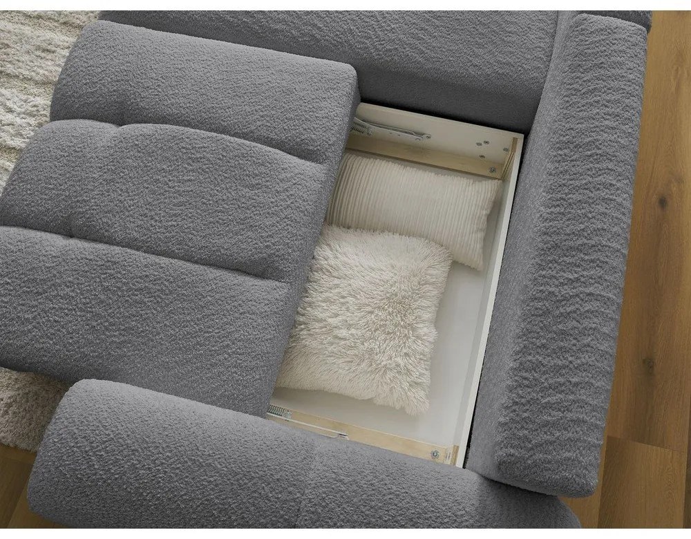 Divano angolare grigio allungabile/con contenitore (con penisola a sinistra/con chaise lounge) con rivestimento in bouclé Roxelane – Bobochic Paris