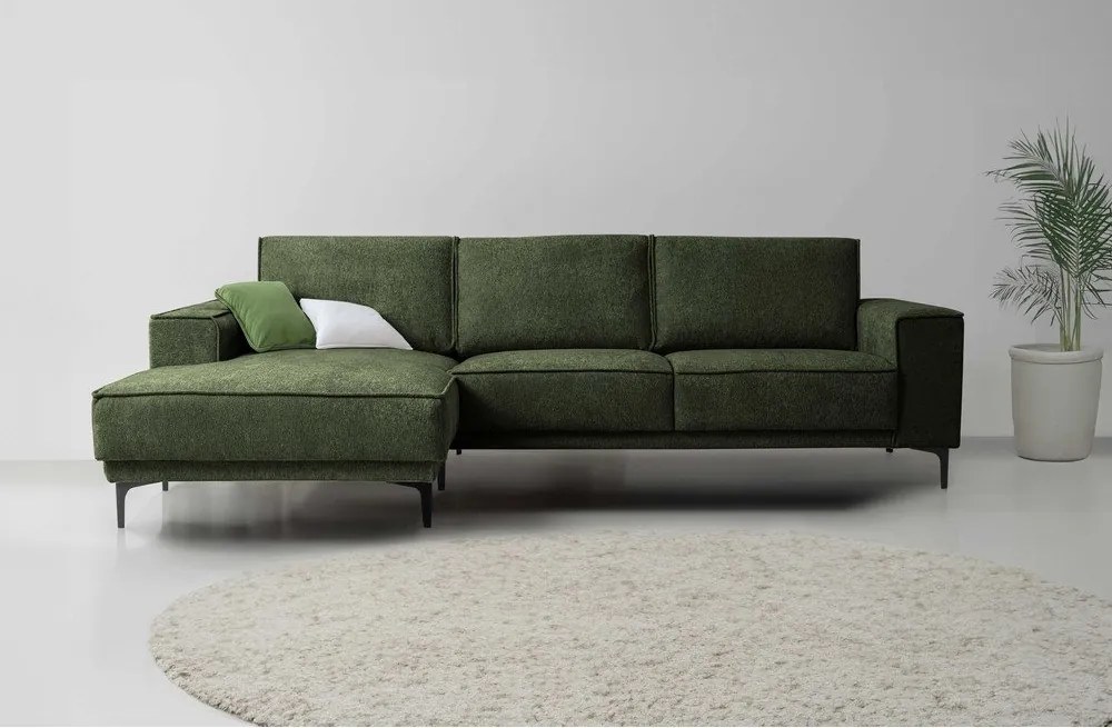 Divano angolare verde (con penisola a sinistra/con chaise lounge) con rivestimento in ciniglia Copenhagen – Scandic