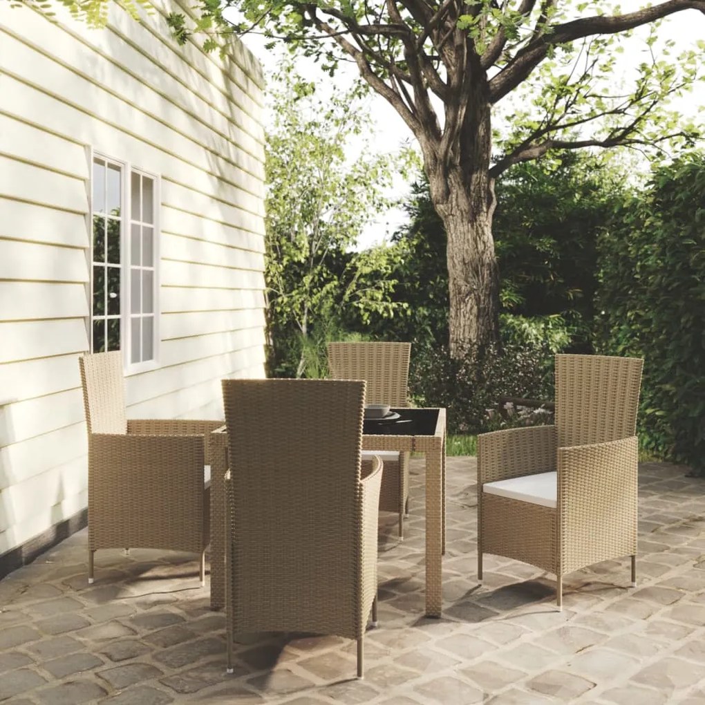 Set Mobili Da Pranzo Giardino 5 Pz Con Cuscini Polyrattan Beige /