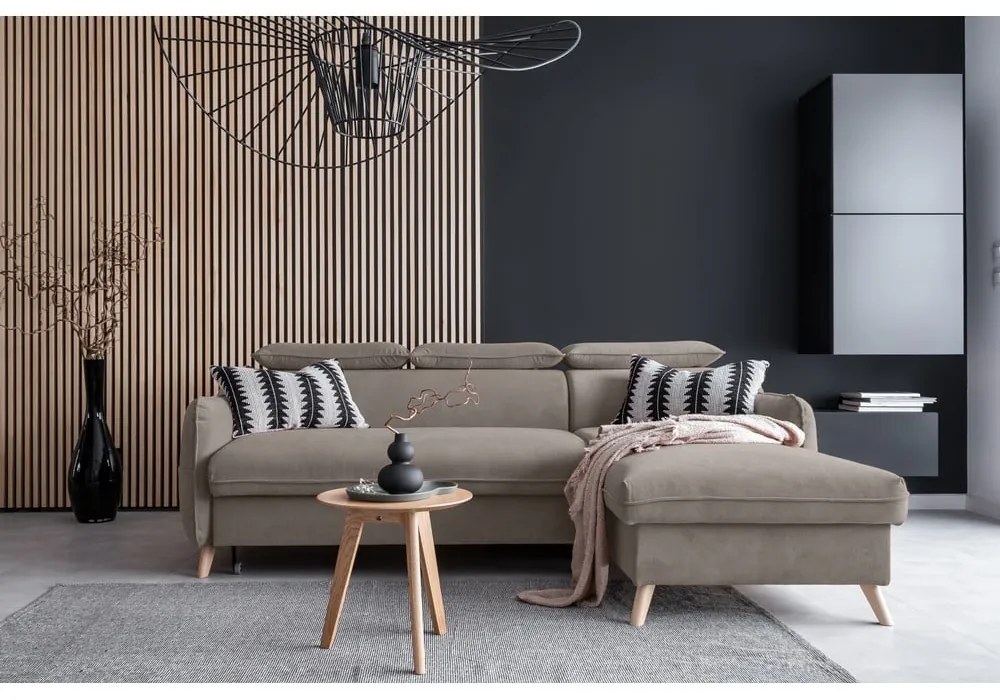 Divano letto angolare in velluto marrone chiaro (angolo destro) Sweet Harmony - Miuform