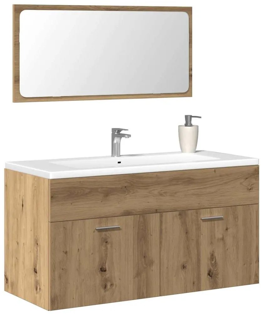 Mobile Da Bagno Con Specchio Rovere Artigianale Truciolato /