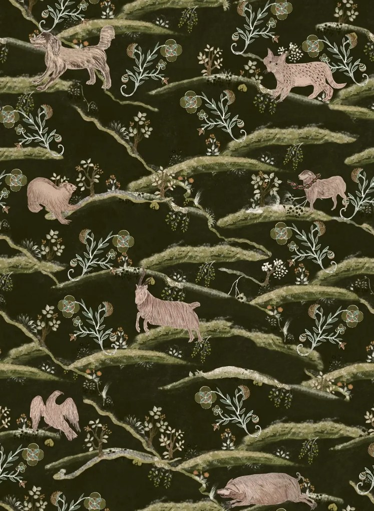 Mindthegap Carta da parati Countryside - Black/ Green/ Taupe