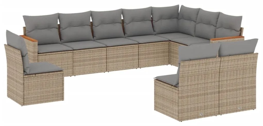 Set divano da giardino 10 pz con cuscini beige in polyrattan