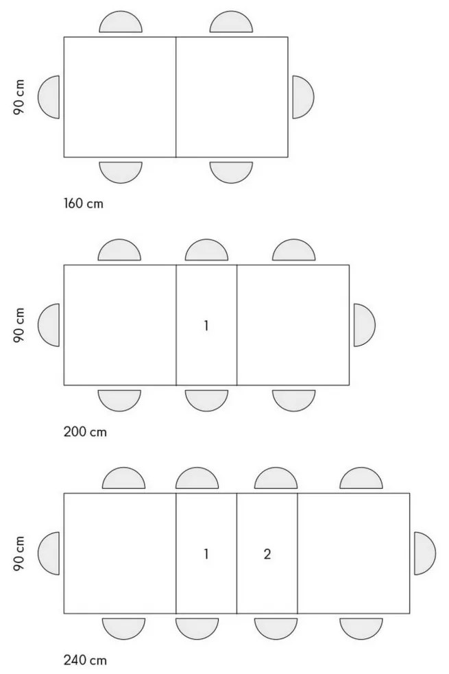 Tavolo CINQUALE in legno, finitura bianco frassinato con gambe in metallo antracite, allungabile 160×90 cm – 240×90 cm