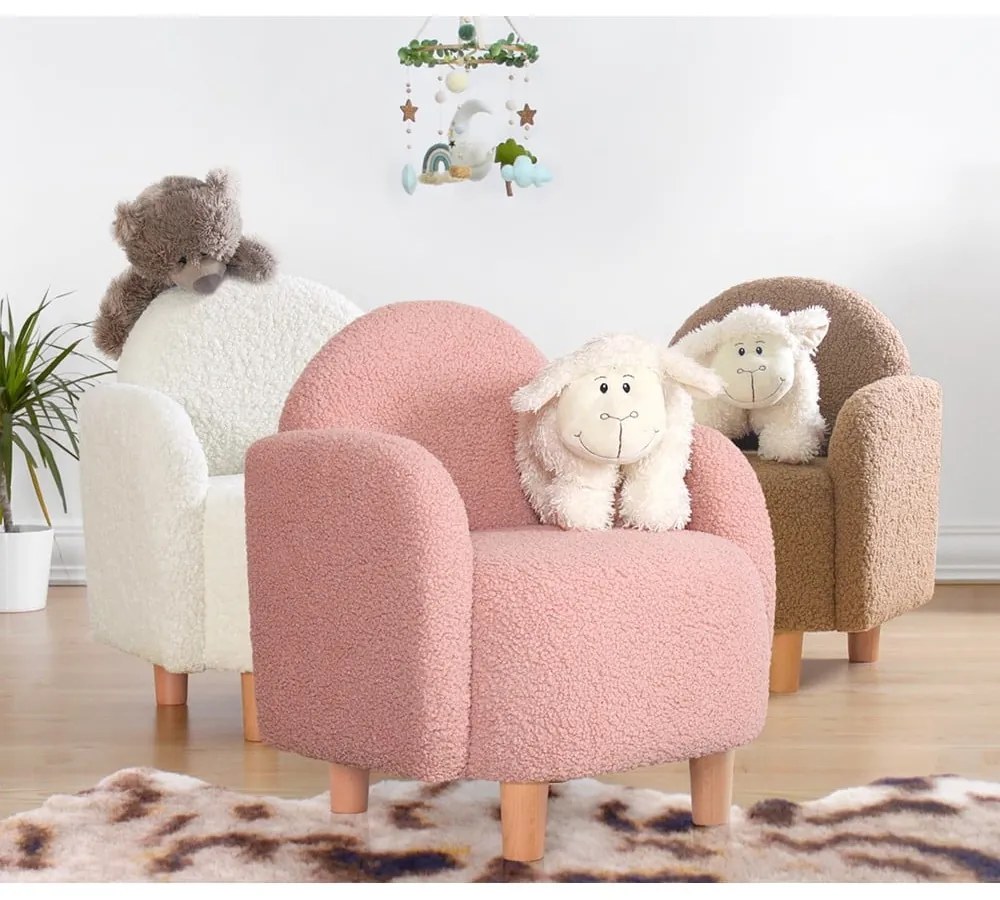 Poltrona per bambini rosa in tessuto bouclé Moylo - Artie
