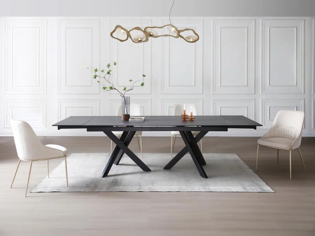 Tavolo da pranzo allungabile da 8 a 12 coperti in Vetro temperato e Ceramica Effetto marmo Nero - MARISO