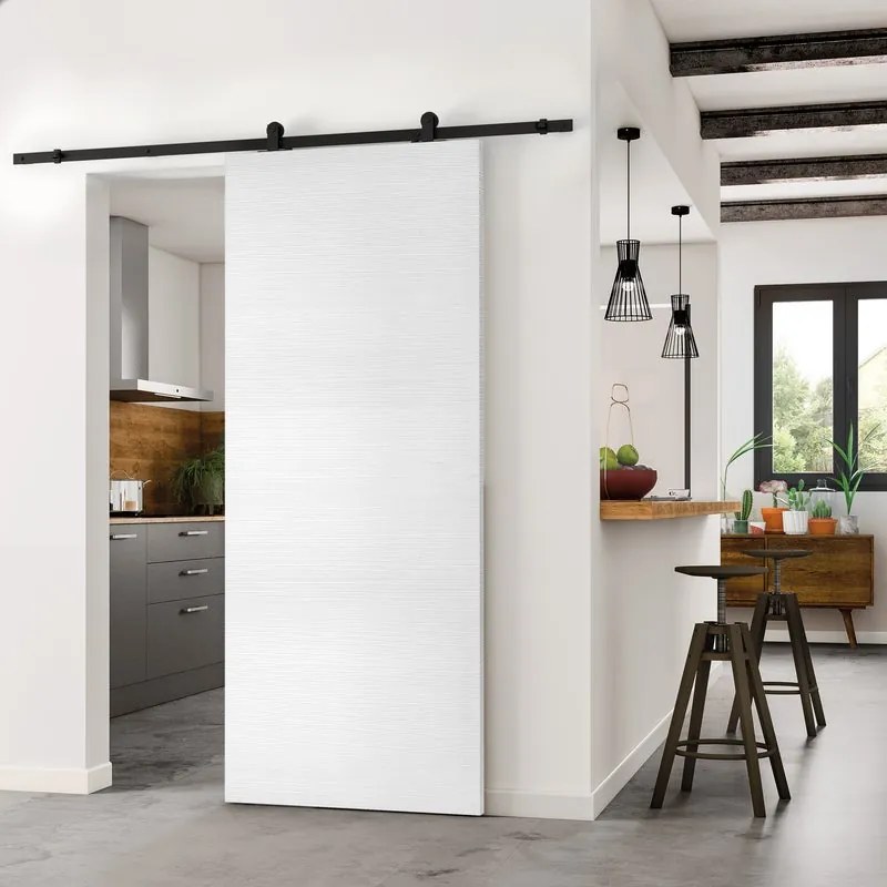 Porta scorrevole Trinity in mdf bianco, L 93 x H 212 cm, con binario Retro Reversibile