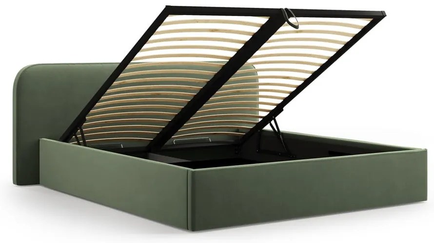 Letto matrimoniale imbottito verde con contenitore e rete inclusi 140x200 cm Elizabeth – Micadoni
