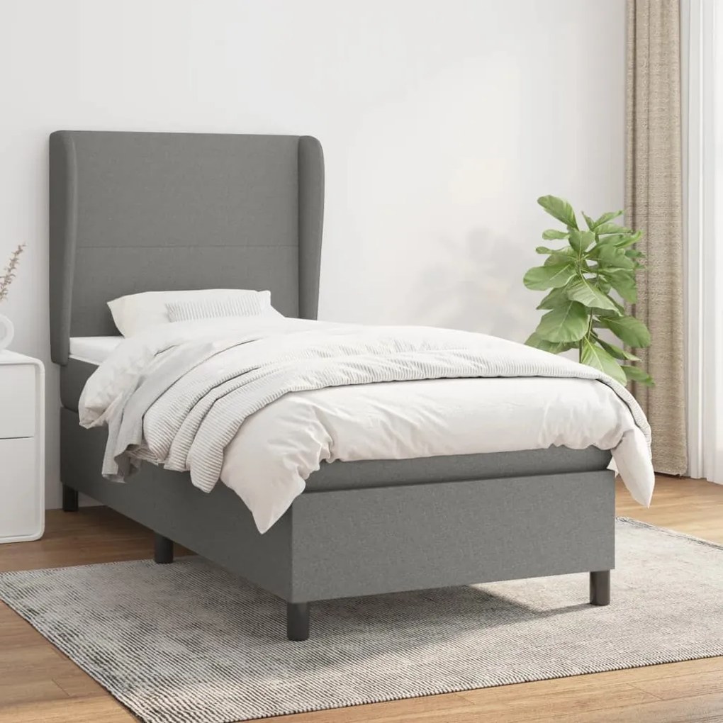 Giroletto A Molle Con Materasso Grigio Scuro 90x200 Cm Tessuto /