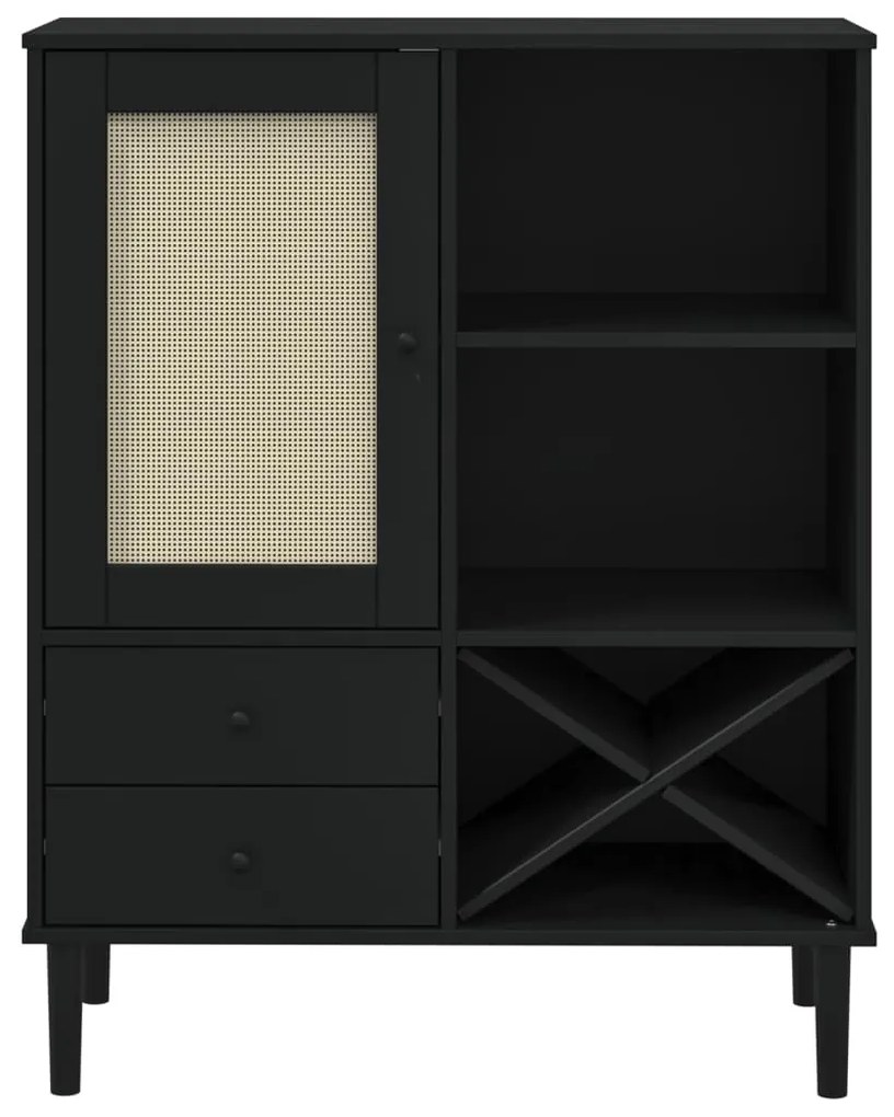 Credenza senja aspetto rattan nero 90x40x112 cm massello pino