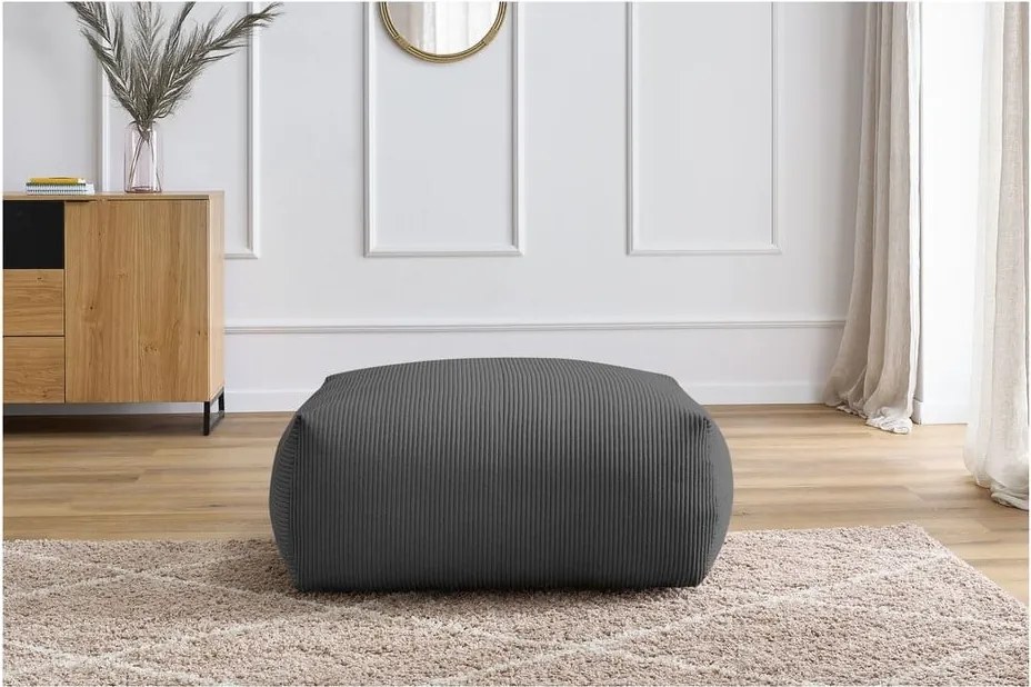 Poggiapiedi in grigio scuro con rivestimento in velluto a coste Voltaire – Bobochic Paris