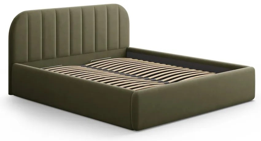 Letto matrimoniale imbottito verde con contenitore con rete inclusa 160x200 cm Juno – Windsor & Co Sofas
