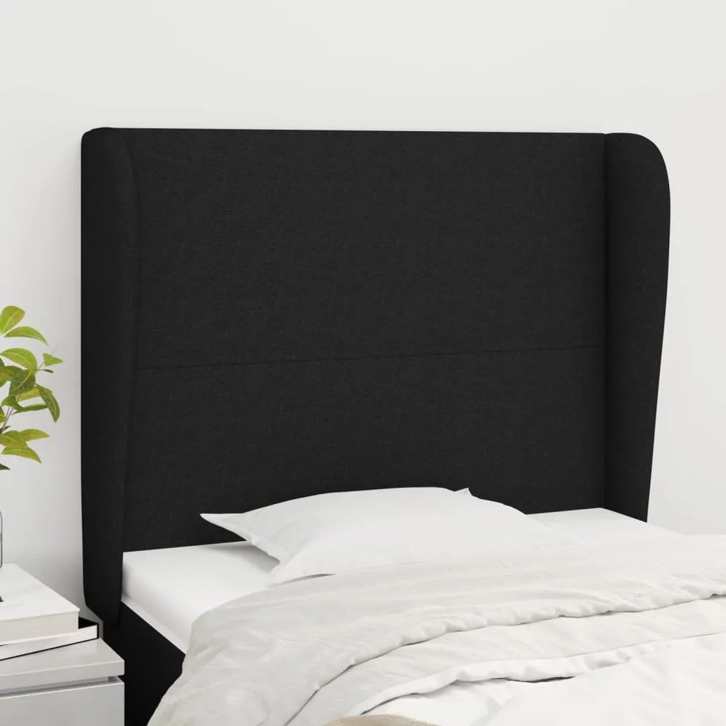 Testiera Ad Orecchio Nera 83x23x118/128 Cm İn Tessuto /