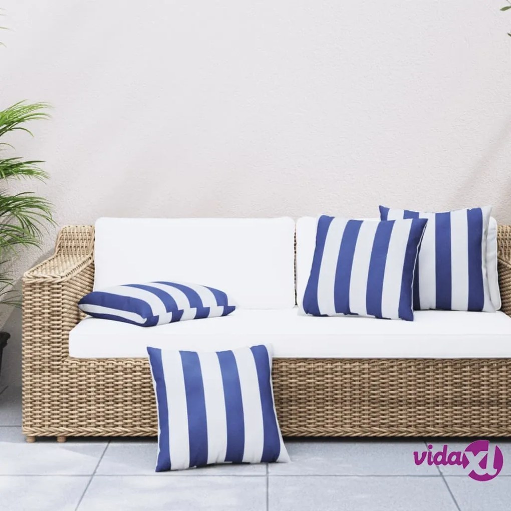 vidaXL Cuscini Decorativi 4pz Strisce Blu e Bianco 60x60 cm Tessuto