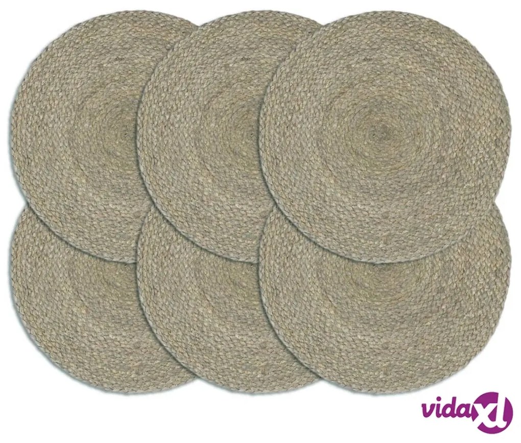 vidaXL Tovagliette 6 pz Grigio Neutro 38 cm Rotonde in Juta