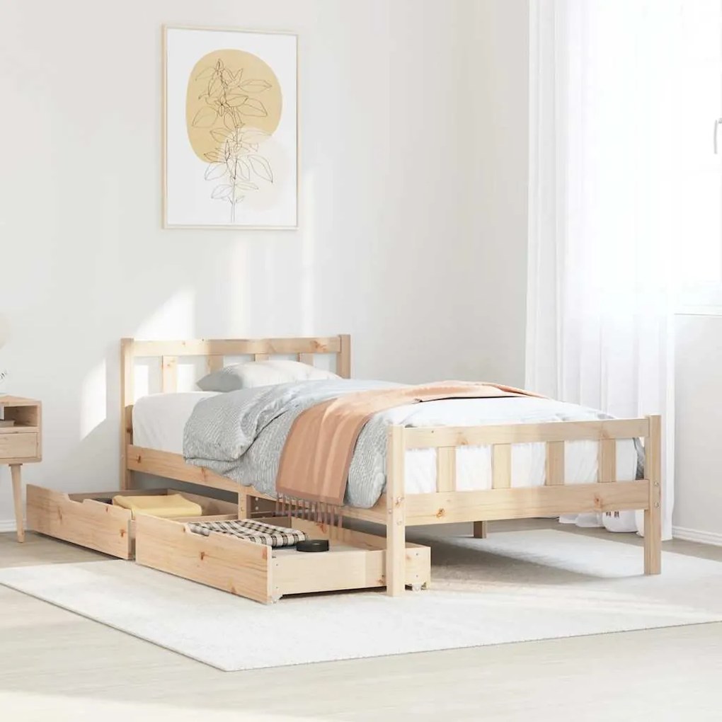 Letto Senza Materasso 75x190 Cm İn Legno Massello Pino /