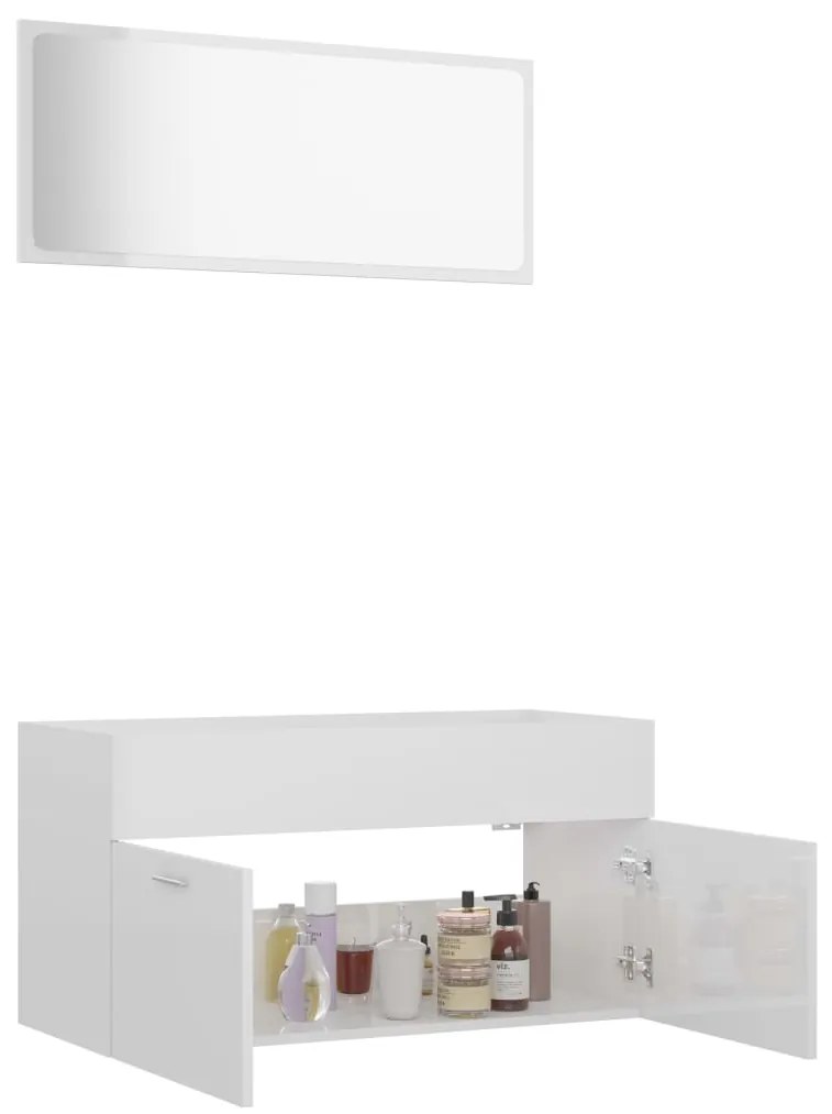 Set mobili da bagno 2 pz bianco lucido in truciolato