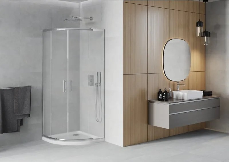 Mexen Rio cabina doccia semicircolare 80 x 80 cm, smerigliata, cromo + piatto Flat, bianco - 863-080-080-01-30-4110