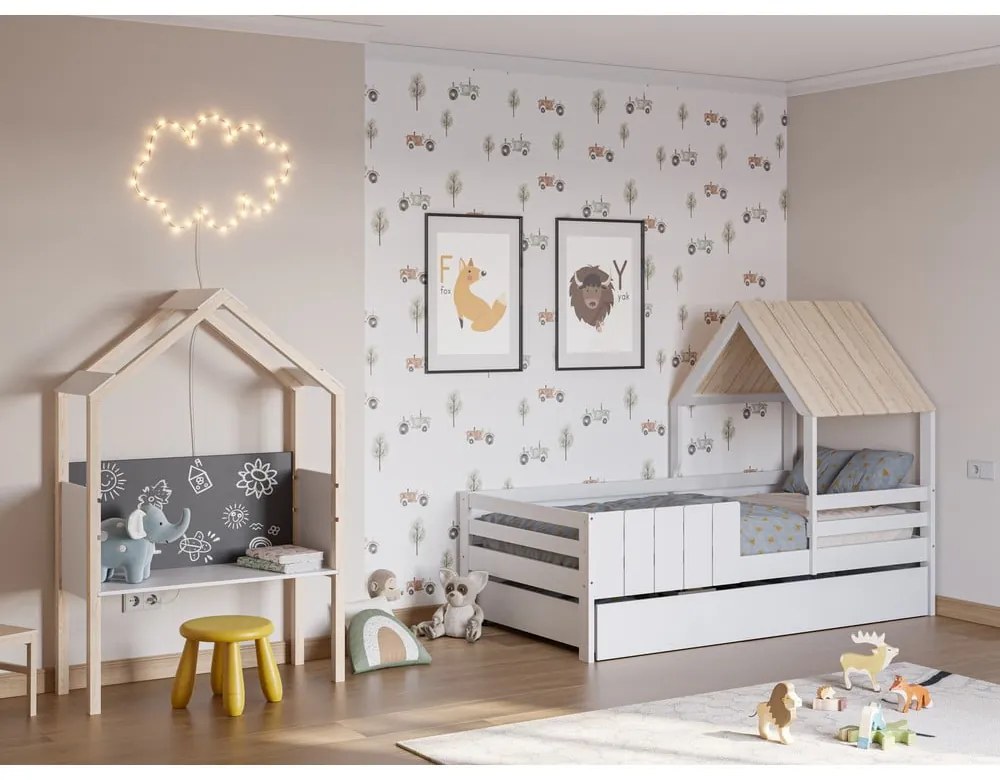Letto da bambini a forma di casa bianco 90x190 cm Valka – Marckeric