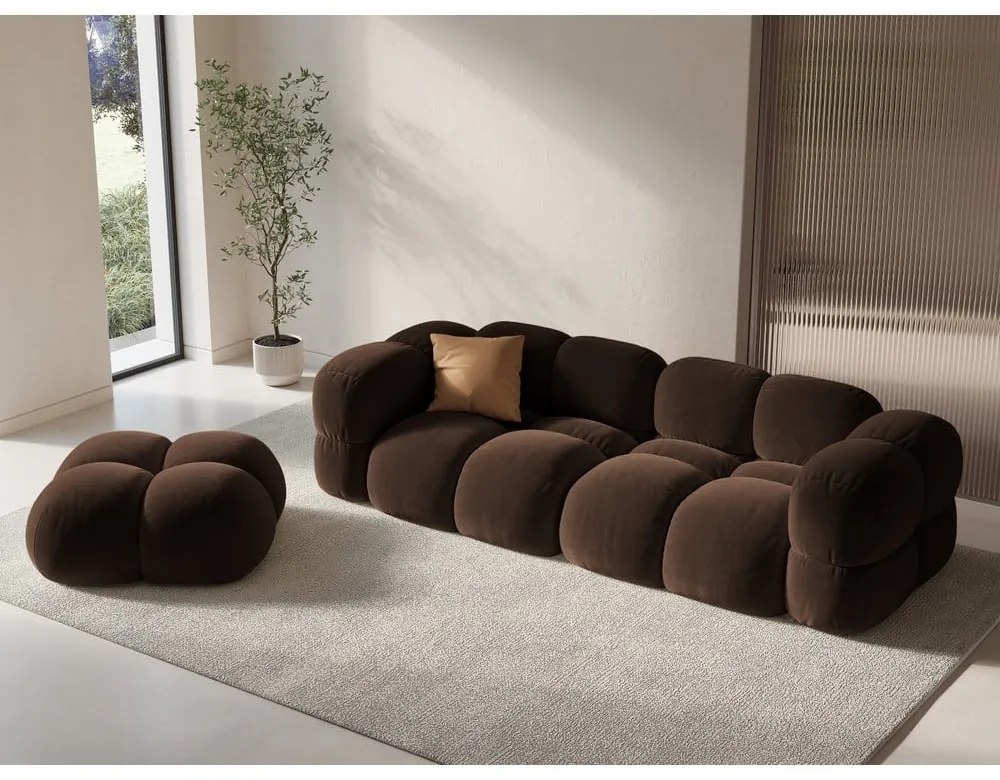 Poggiapiedi marrone scuro con rivestimento in velluto Loretto – Cosmopolitan Design