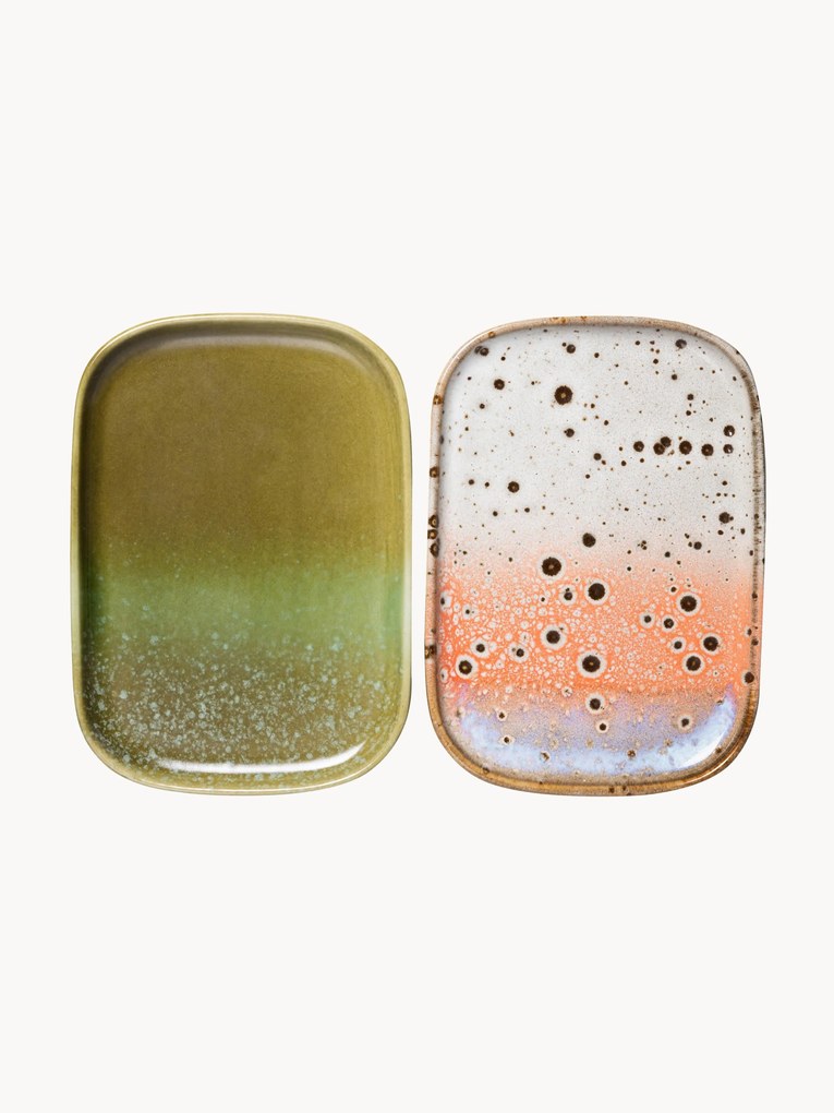 Set di 2 piatti da portata fatti a mano con smalto reattivo 70's