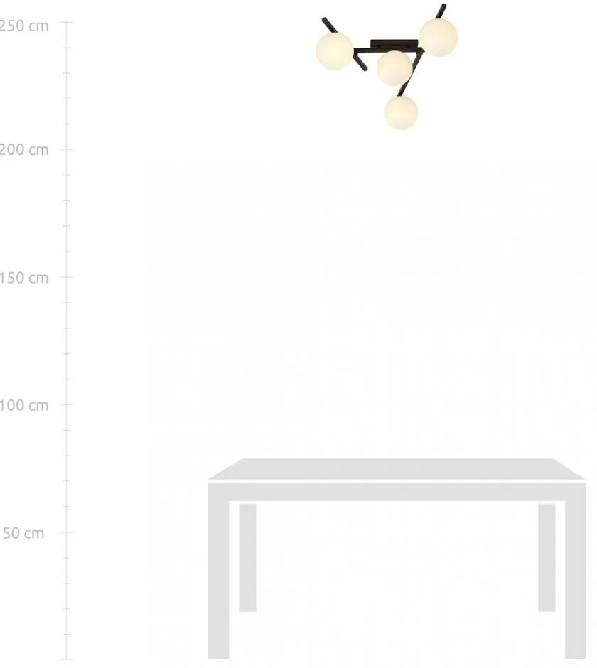 Lampadario da Soffitto in Acciaio e Vetro SMART 4 Nero 4xE14 Colore delle Sfere Bianco